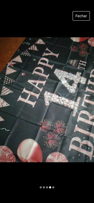 Pano decorativo 180*112, happy birthday 14 anos, como novo.