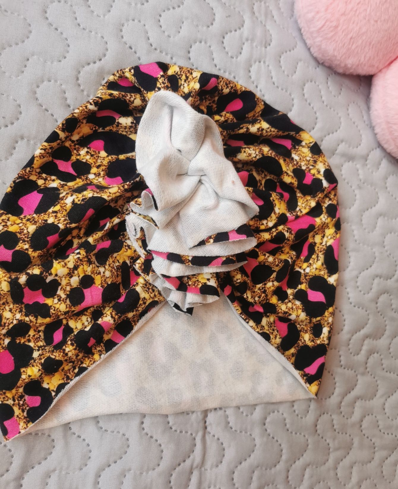 Turban z falbanką Jersey bawełna panterka 3latka wzwyż