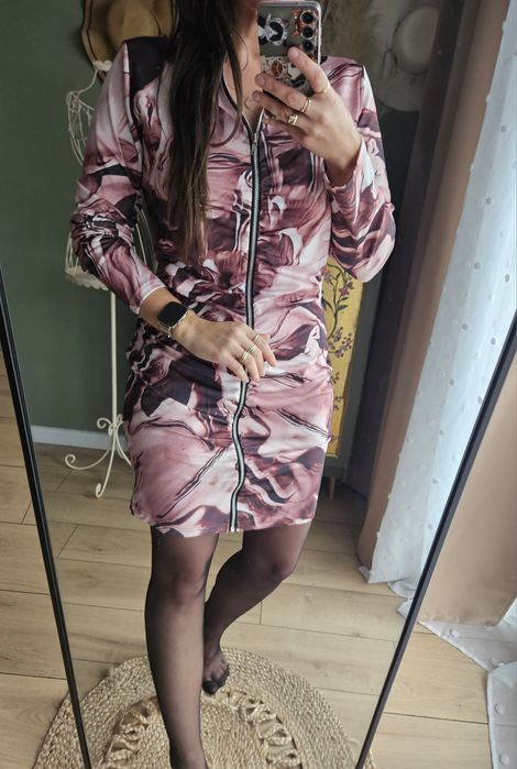 Sukienka damska elastyczna we wzory kolorowa dopasowana zamek  rozmiar