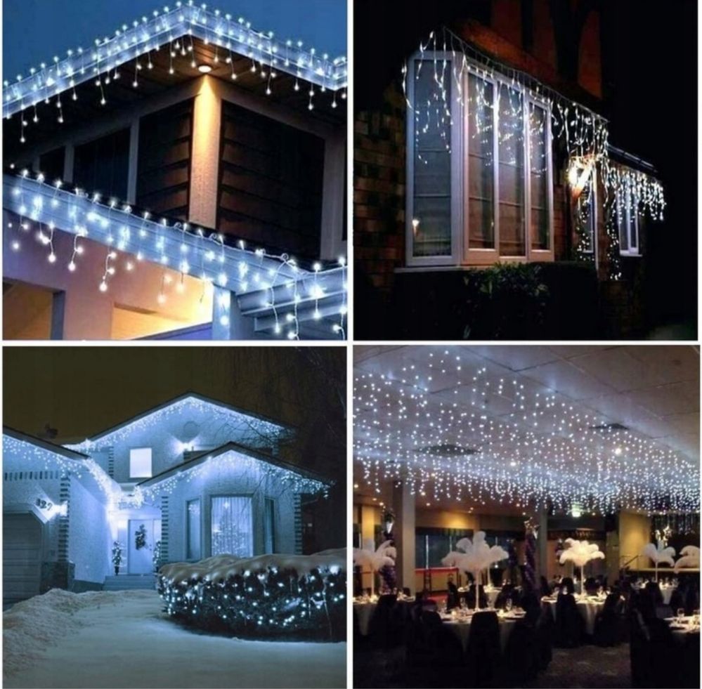 Sople Lampki 300 Led Zewnętrzne Wewnętrzne Białe Zimne Świąteczne 15 m