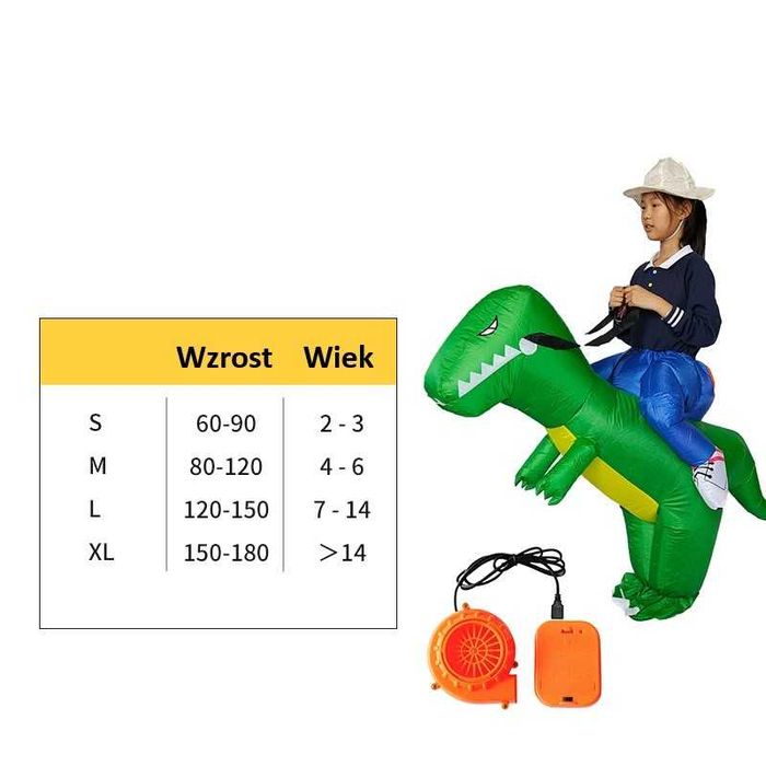 Nadmuchiwane Zielony DINOZAUR Przebranie Dzieci na Karnawał HALLOWEEN