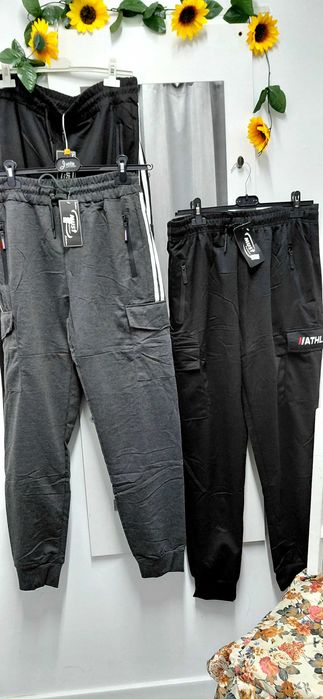 Spodnie męskie bojówki dresowe szare i czarne xxl 110 cm pas