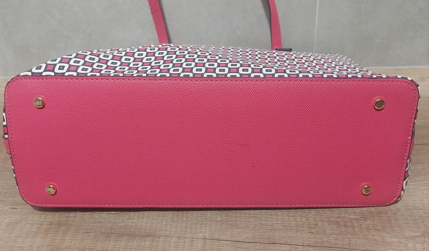Torebka damska 42 x 32 cm [A3] na ramię różowa-biała