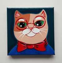 Portret kota w okularach obraz akrylowy 15x15 cm