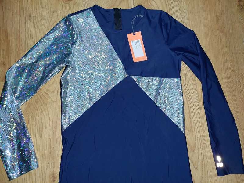 Nowy Fuss&Disturb XL 42 strój gimnasytczny sportowy srebrny granat