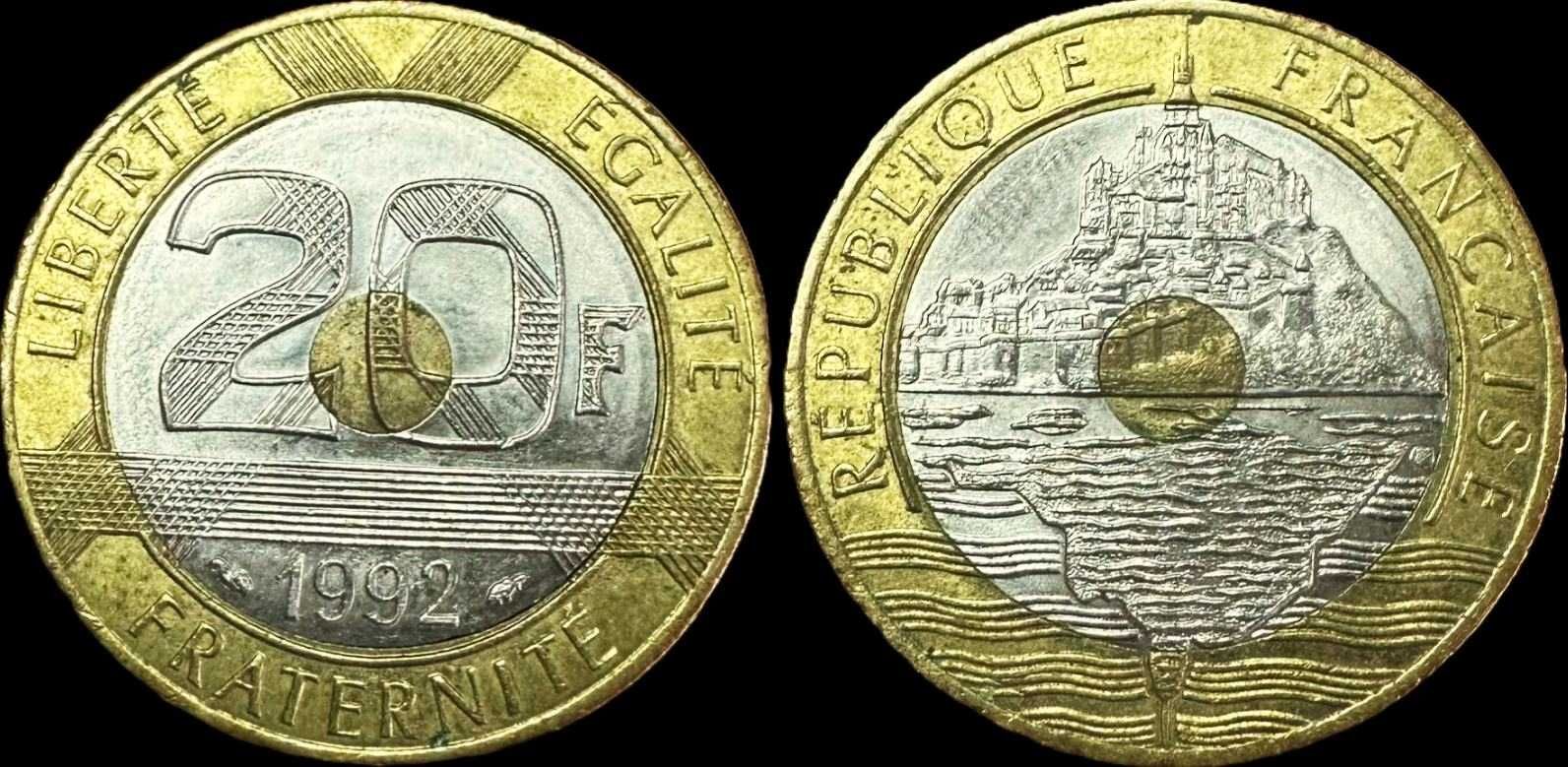Moeda de 20 Francos - 1992 - França - Monte Saint-Michel