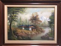 3 quadros com moldura em madeira