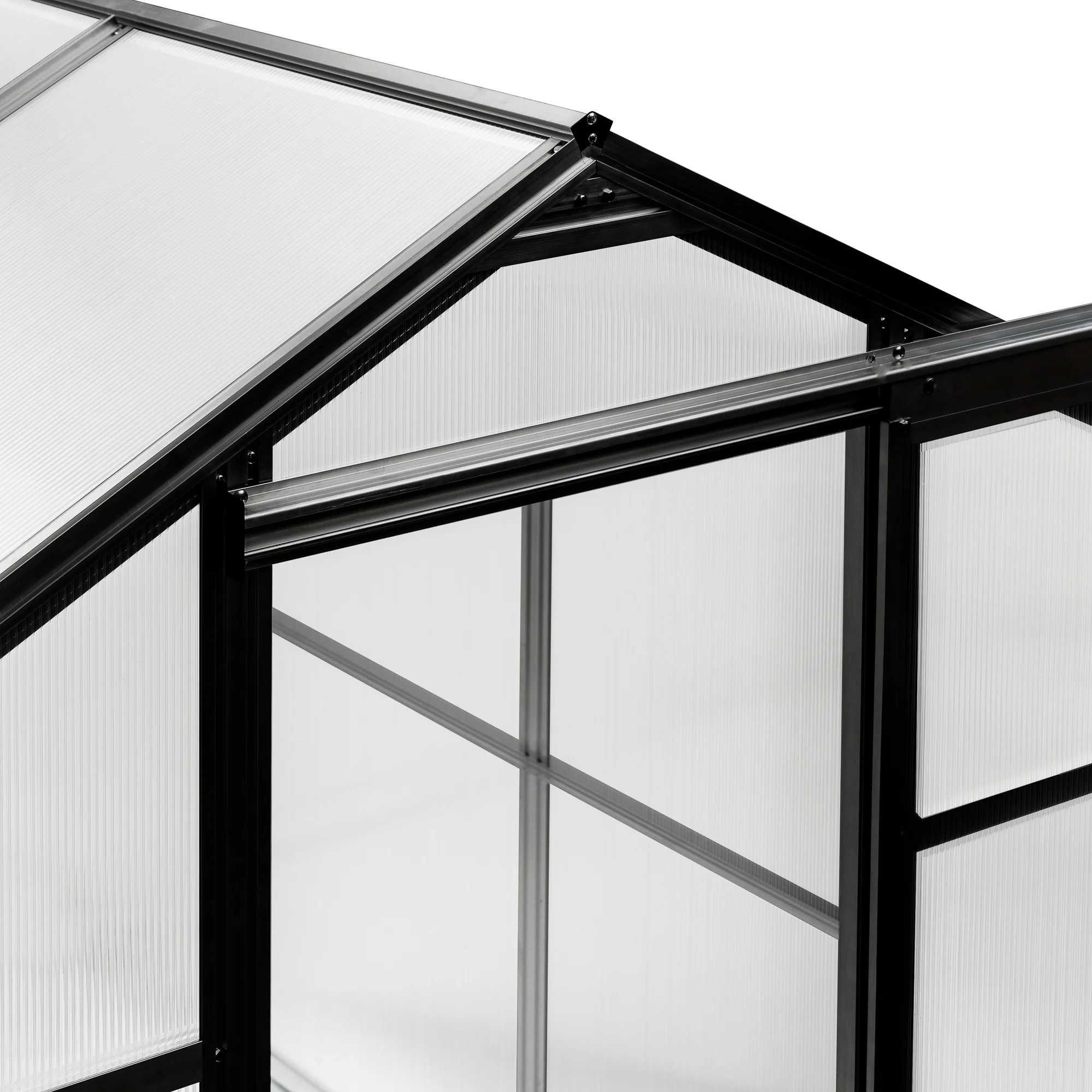 Szklarnia Poliwęglanowa 195 x 254cm Aluminiowa Czarna konstrukcja Okno