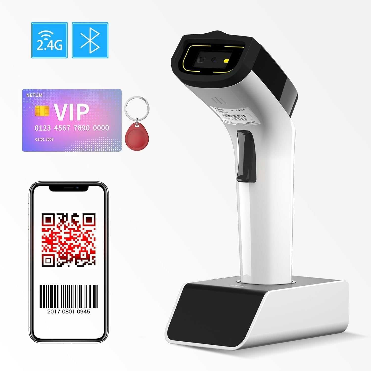 NETUM DS8100 Bezprzewodowy czytnik RFID/NFC, skaner kodów QR i 1D/2D