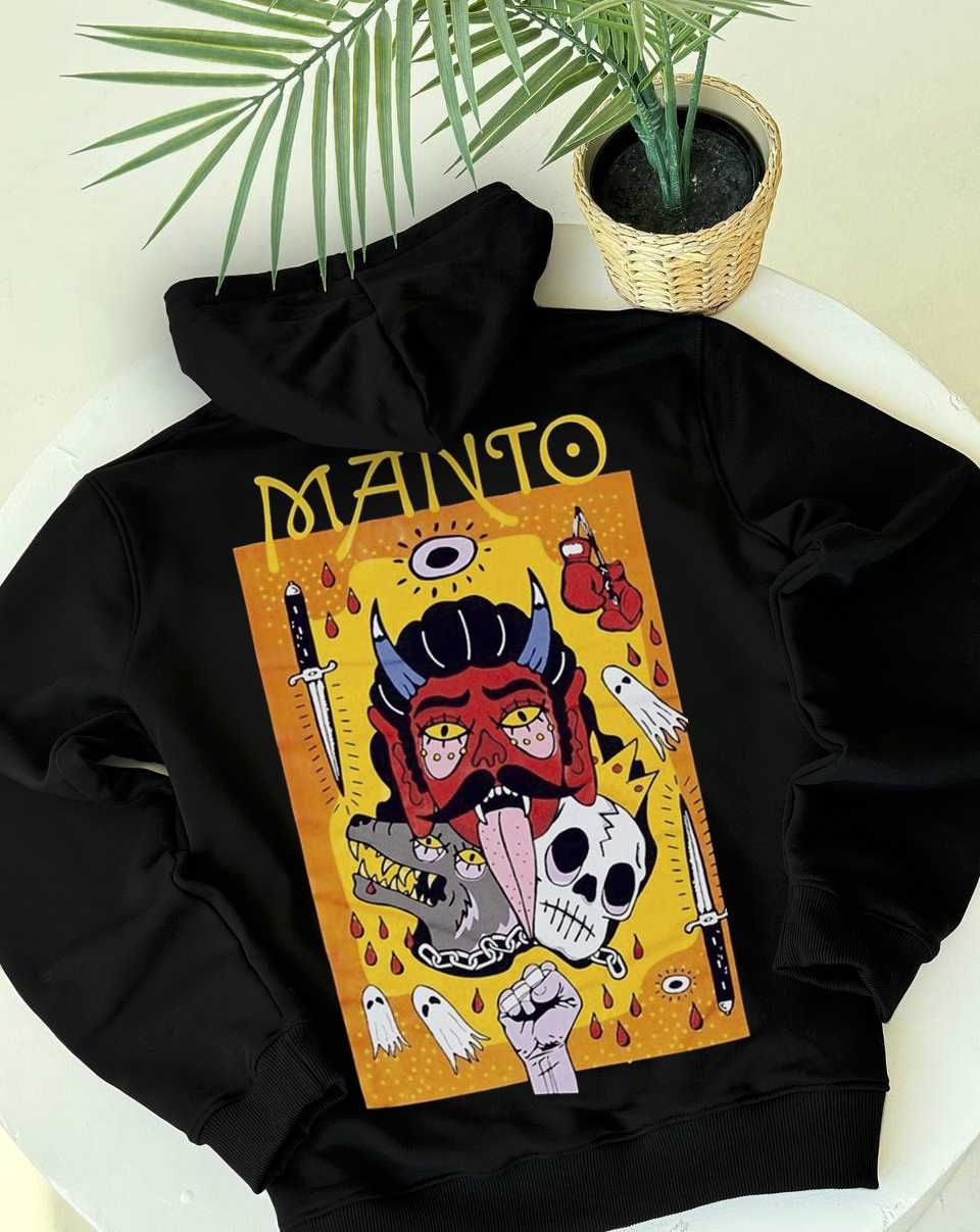 MANTO x Ktof — Худи черное Манто — XS S M L XL — BIG Лого Принт