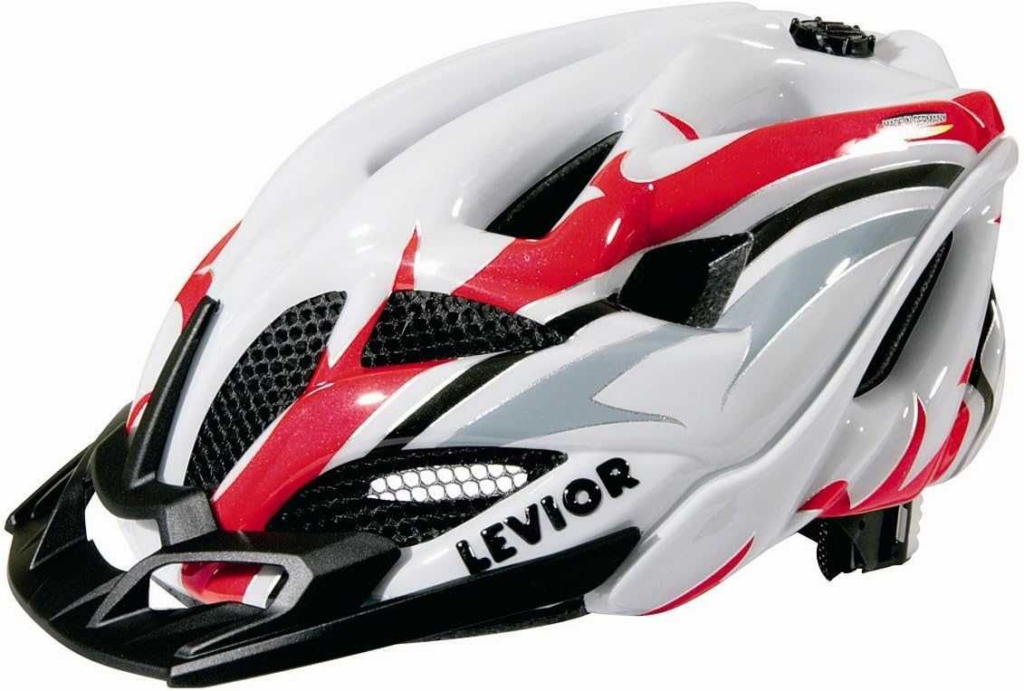 Kask rowerowy dla dorosłych  czerwono-biały błyszczący, 52-58 cm