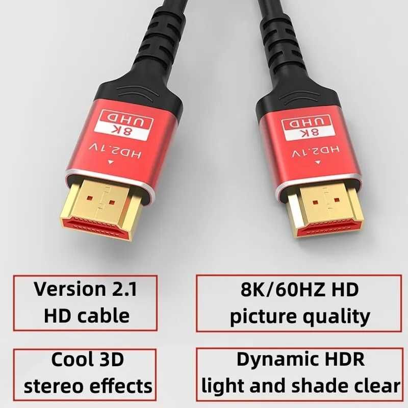 Kabel 2x HDMI 2.1 przesył danych do 8K o długości 1m czerwone końcówki