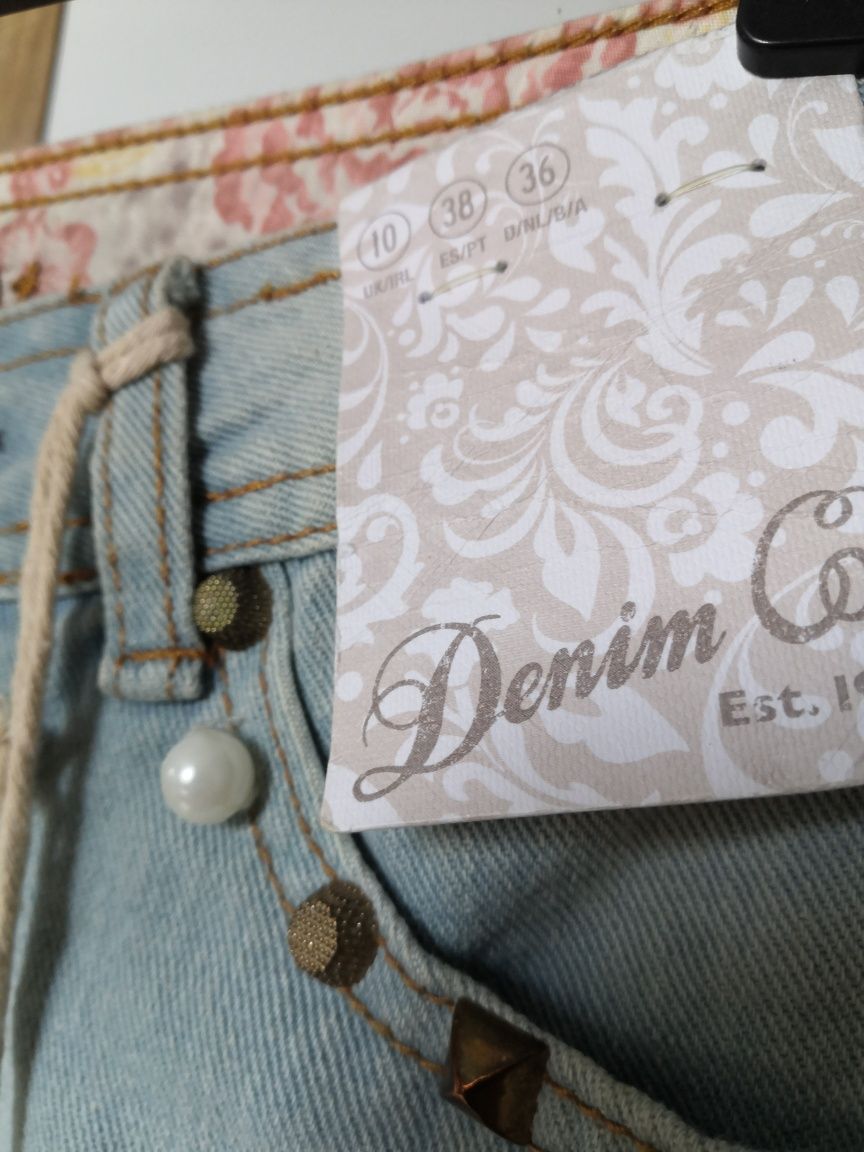 Denim co nowe krótkie jeansowe dżinsowe spodenki szorty wysoki stan.