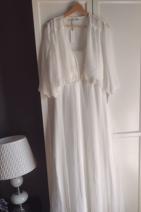 Wyprzedaż 2 bolerko ślubne śmietankowe 40 42 szyfon narzutka