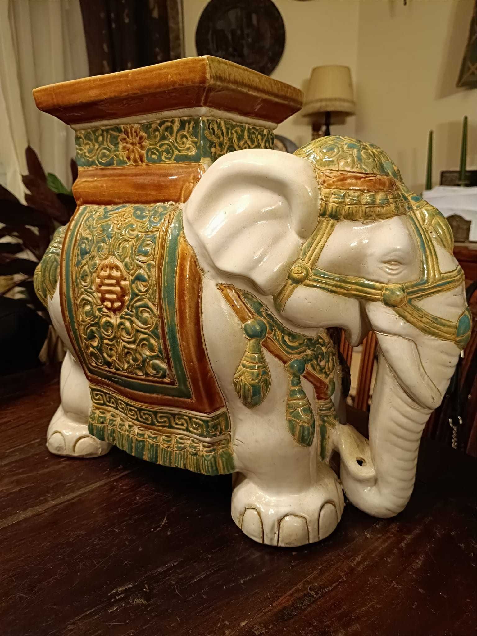 Elefante Asiático de Cerâmica Vintage- Banco de Jardim/ Suporte vasos