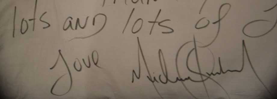 Autógrafo e dedicatória de Michael Jackson - ORIGINAL
