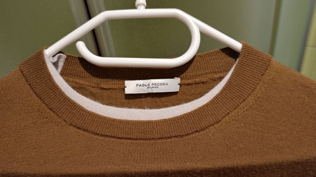 Paolo Pecora Milano  Włoski męski sweter z wełny, 100% Merino, Roz S/M