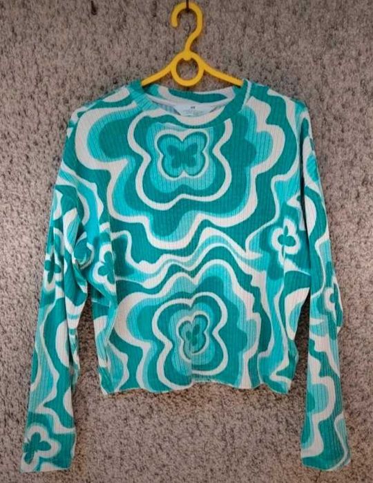 Krótki kolorowy damski sweter prążek motylki hippie