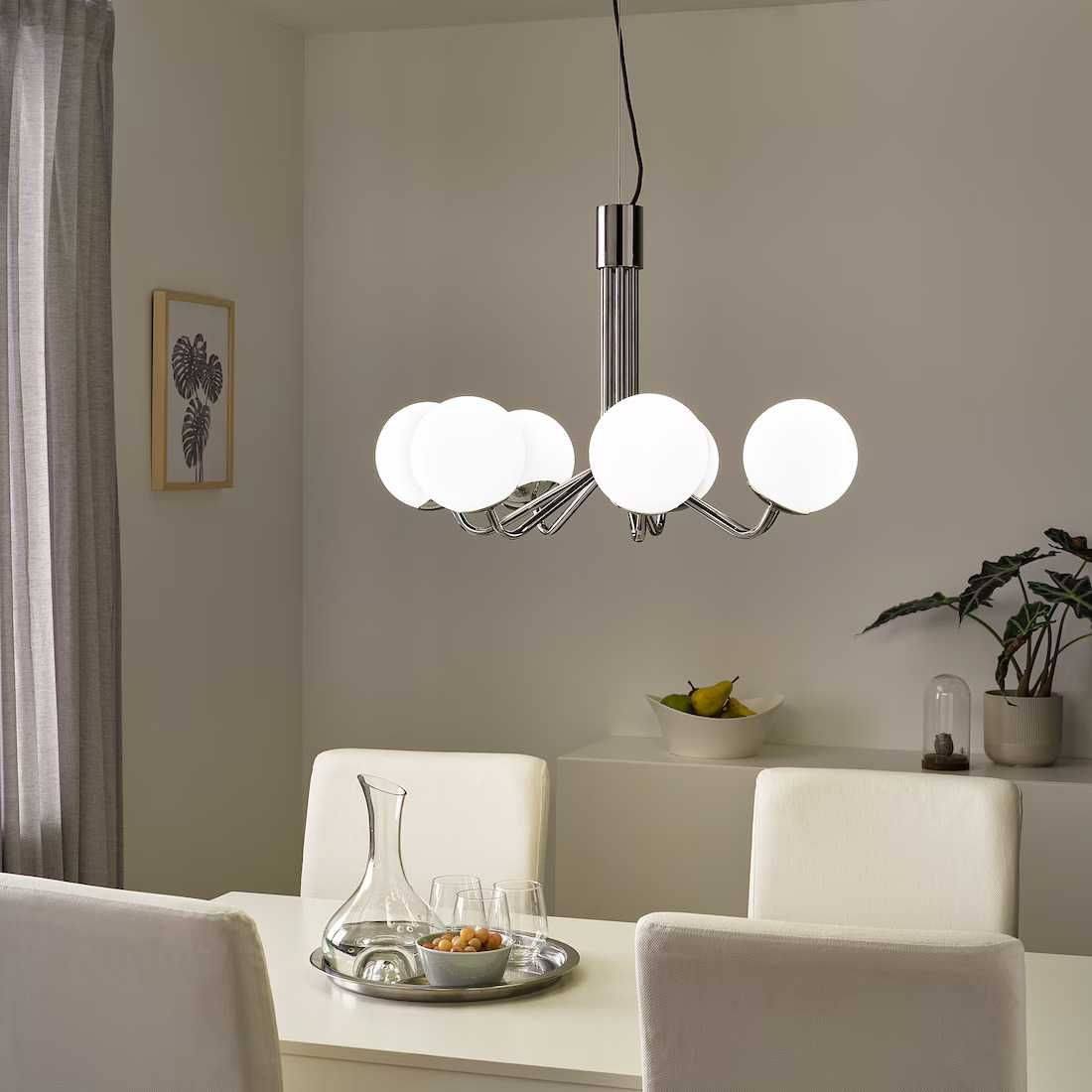 Ikea SIMRISHAMN żyrandol 7 ramion chrom/opalowa k. biały szkło NOWY