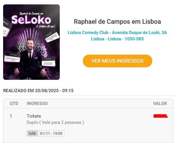 Bilhete duplo Raphael de Campos em Lisboa
