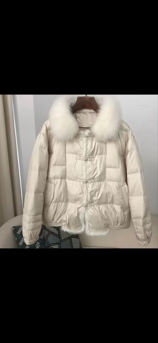 Пуховик на качином пуху  з натуральним хутром єнота