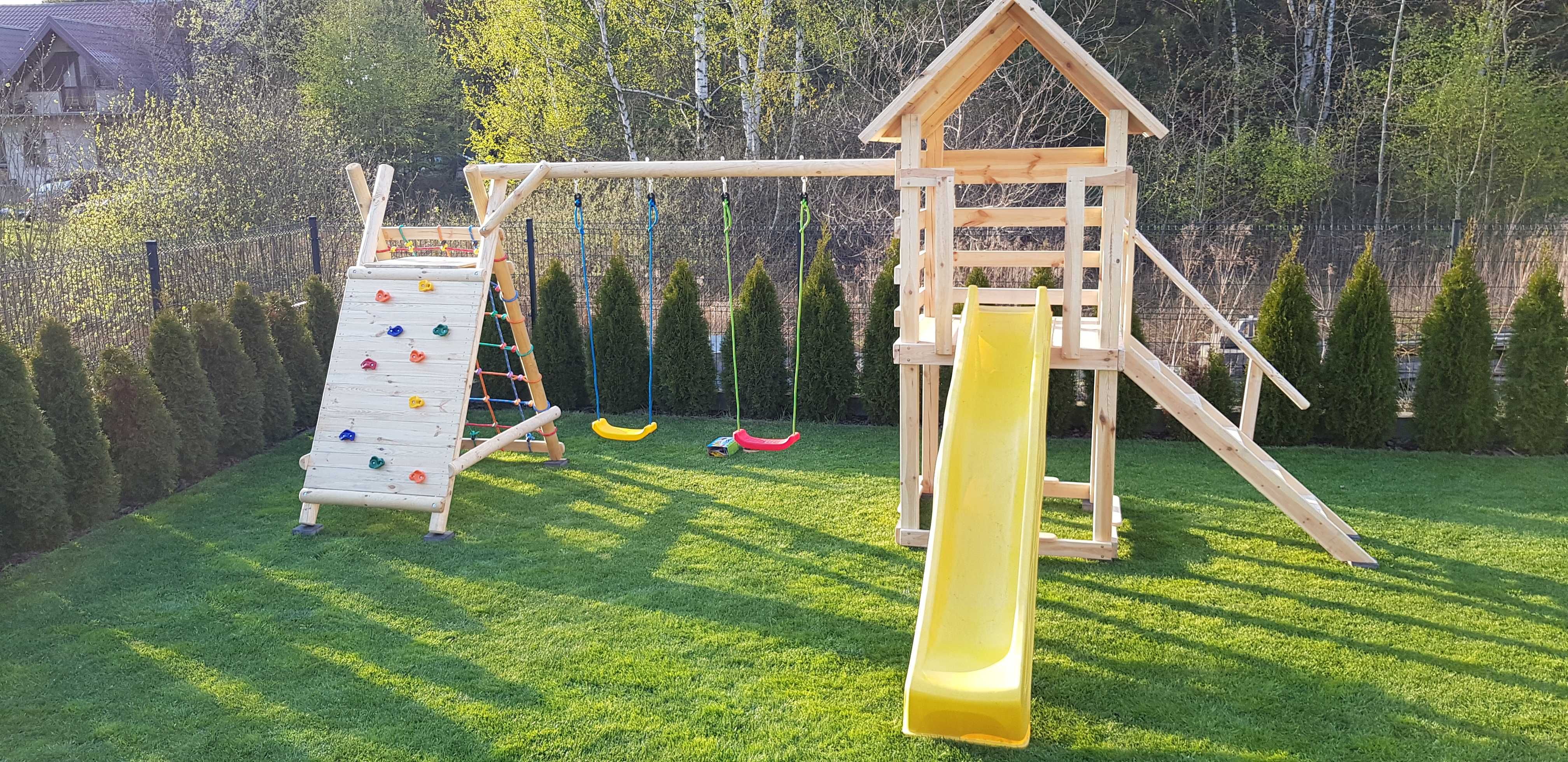 Domek dla dziecka plac zabaw huśtawka zjeżdżalnia ścianka piaskownica