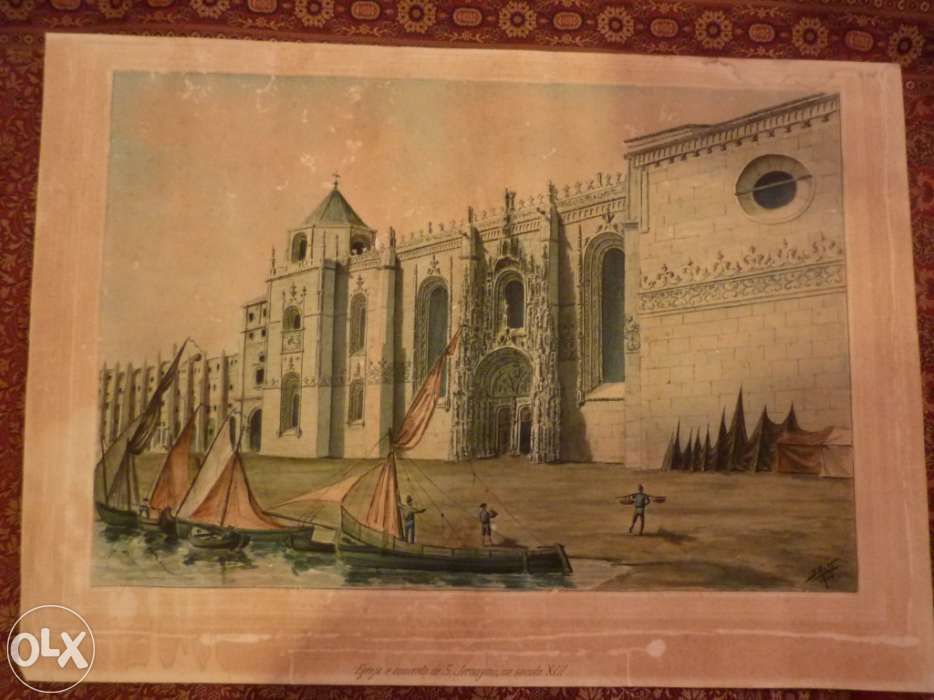 Aguarela Convento S. Jerónymos, Imagem Iluminura Lisboa + Moldura