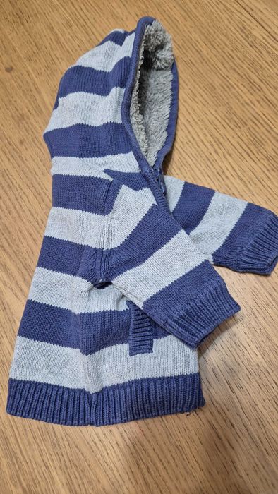 039 U bluza gruba paski niebiesko szare ciepła a la kurtka f&f 56-62