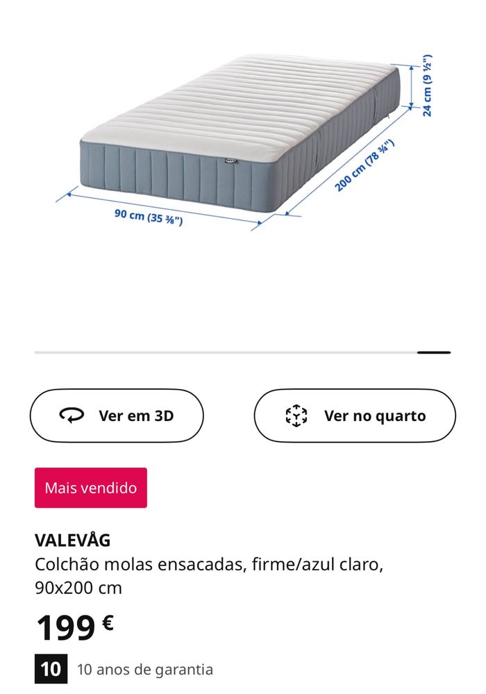 Cama Malm e Colchão Valevåg “solteiro” IKEA