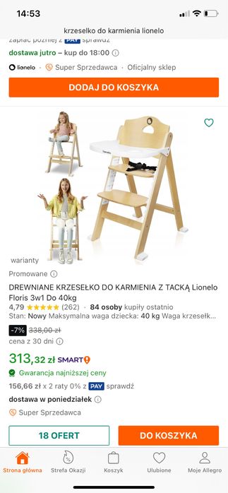 Krzesełko do karmienia lionelo z pokrowcami i szelkami