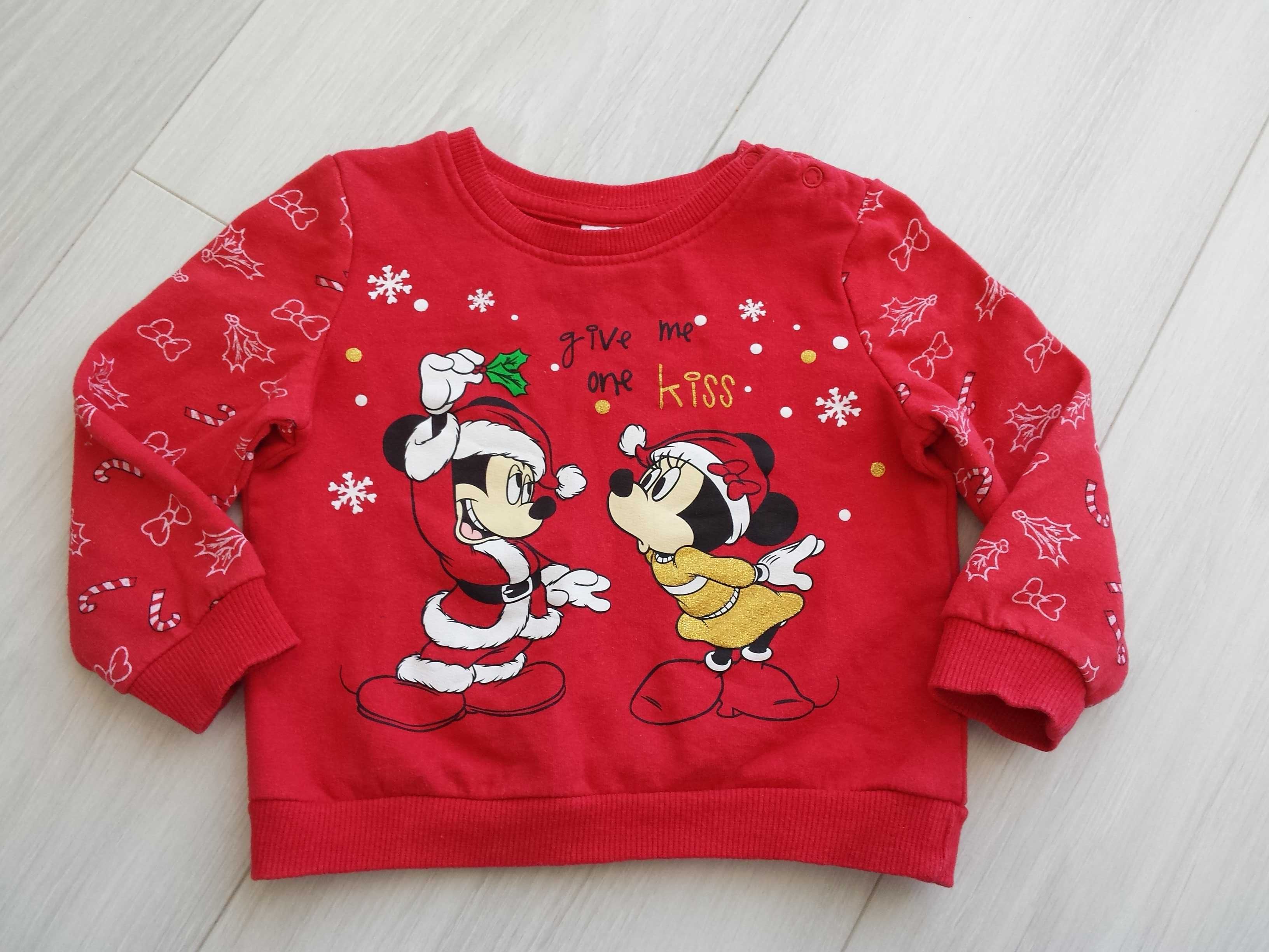 Świąteczna bluza Disney Mickey & Minnie czerwona święta gwiazdka 80