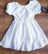 Nowa biała sukienka boho haftowana 140 cm