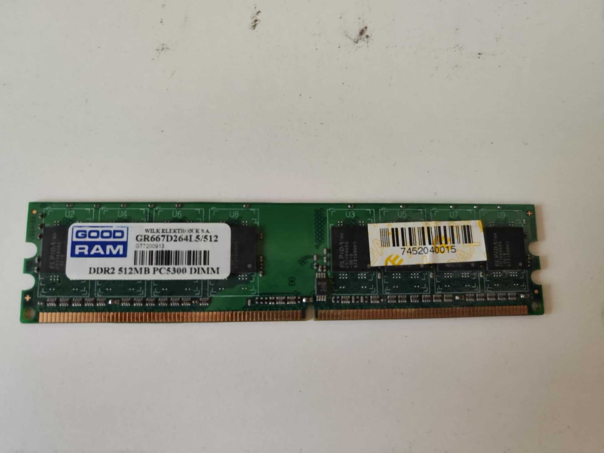 Pamięć RAM: 1x GOODRAM DDR2 2GB 800MHz i  512 MB 667 MHz CL9
