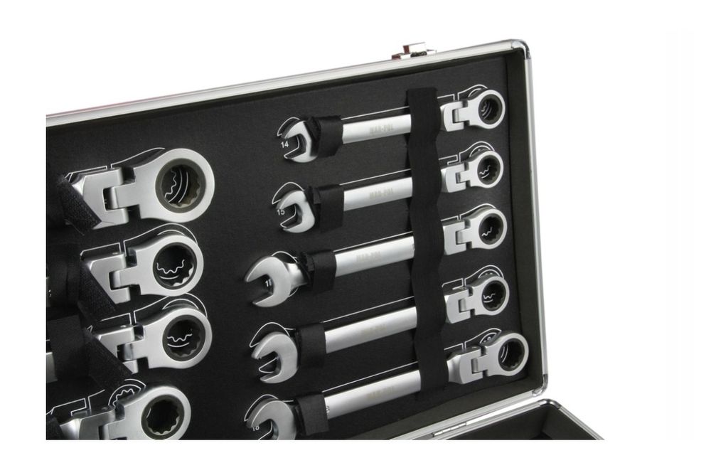 Klucze płasko oczkowe z grzechotką 6-32mm  zestaw 22szt łamane