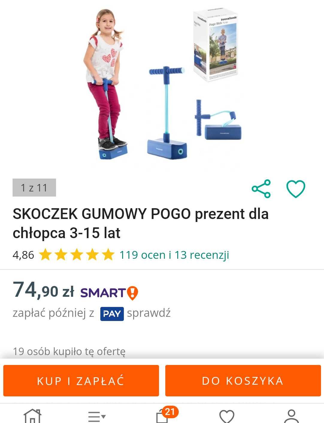 Skoczek gumowy Pogo dla chłopca 3-15 lat