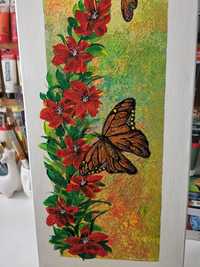 Obraz akryl 30x70 kwiaty i motyle prezent na dzień matki