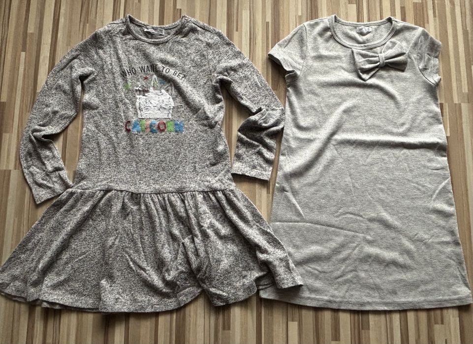 Paka ciuszki r.122 (6sztuk) sukienki, szlafrok, spódniczka, swetry