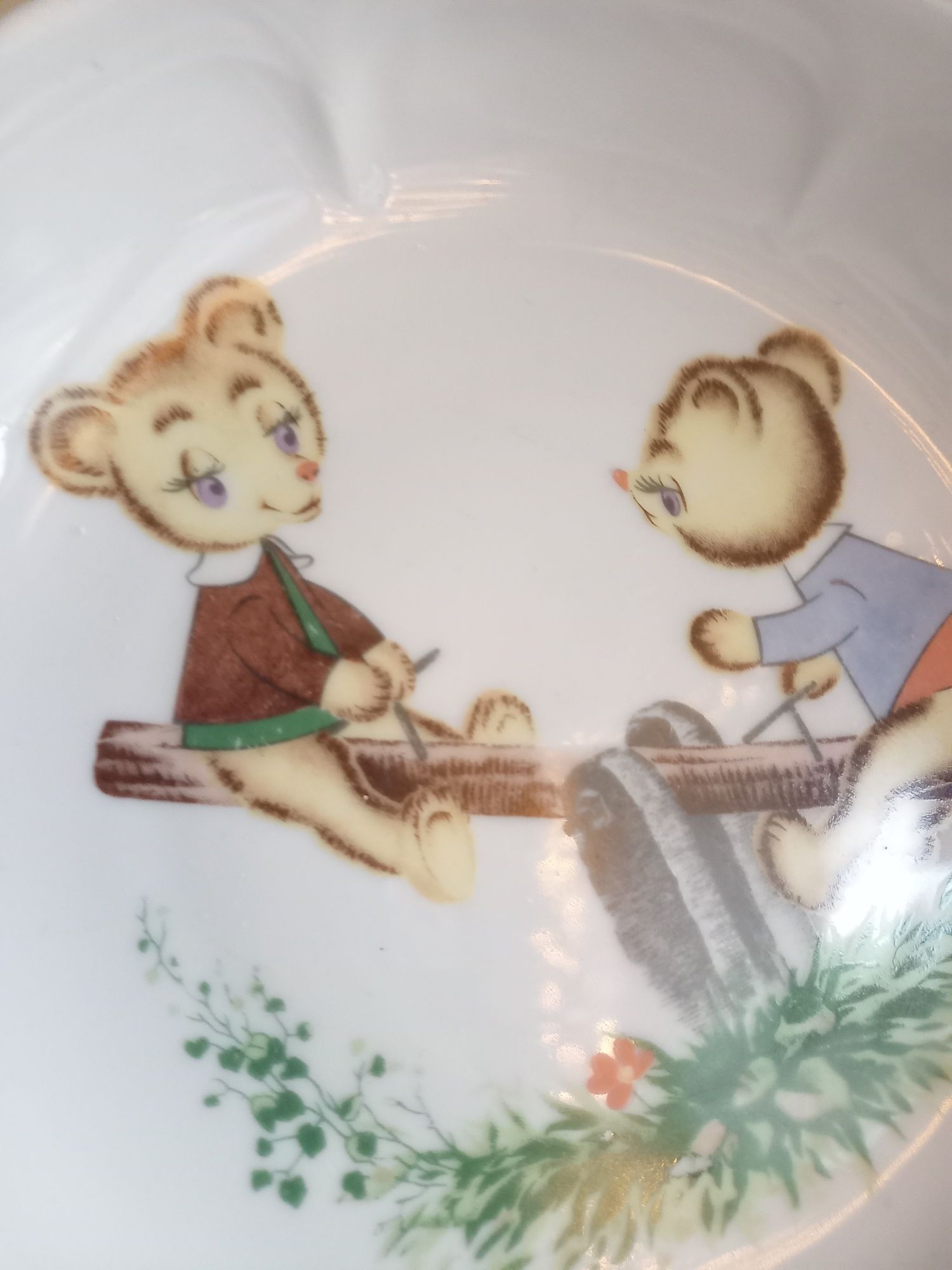 Kahla talerzyk talerz dzieciecy misie niedźwiadki na huśtawce stary