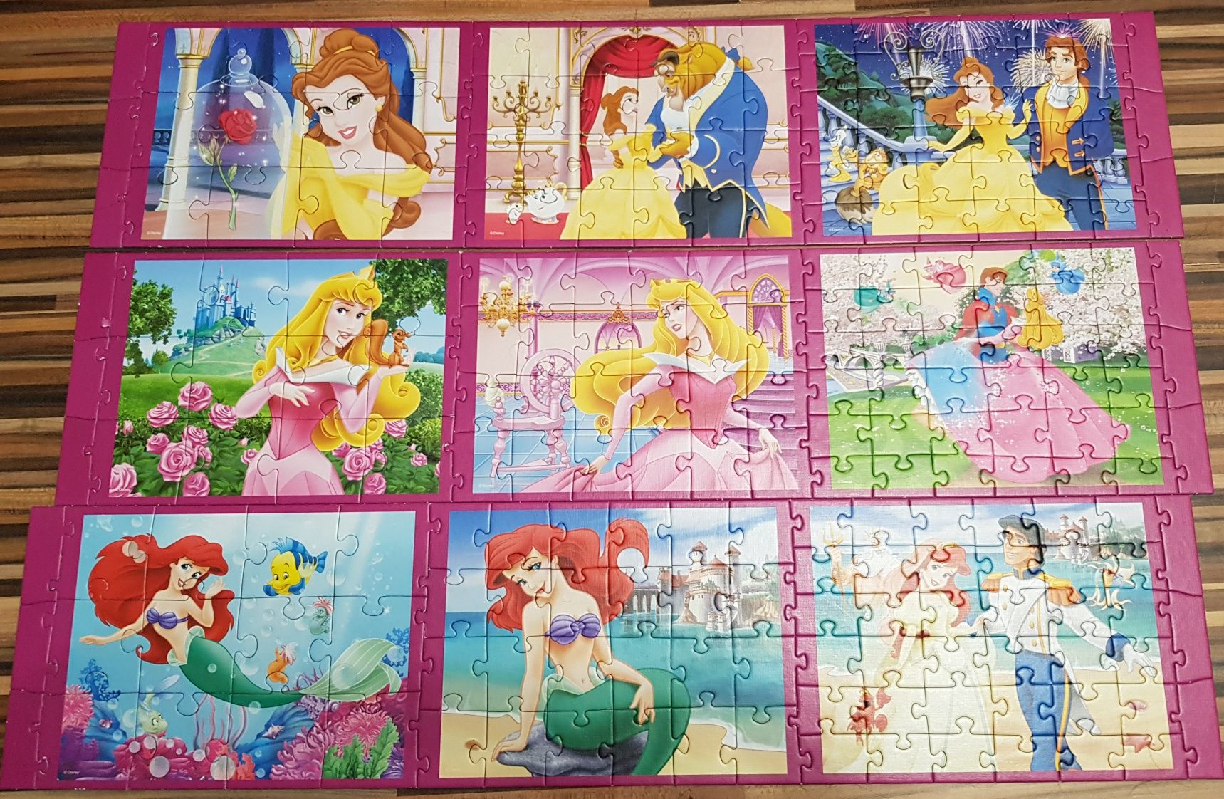 Puzzle Trefl 1,9m 9w1 Księżniczki Disney Piękna i Bestia, Bella, Syren