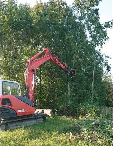 Wycinka karczowanie drzew, obcinanie gałęzi, wykaszanie, rębak zrębka.