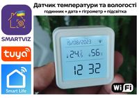 Термометр 4в1 гігрометр годинник Tuya Smart Life WiFi нічник температу