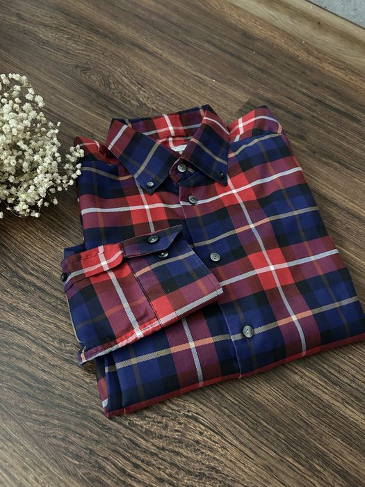 Koszula bawełniana męska z długim rękawem w kratę 41/16 Eton