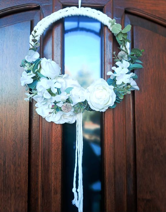 Rustykalny/Boho stroik na drzwi kwiaty