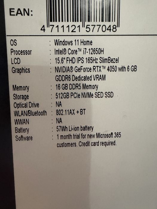 Laptop Gamingowy Acer Nitro 5 i7-12gen 512GB+1TB 16GB DDR5 RTX4050
