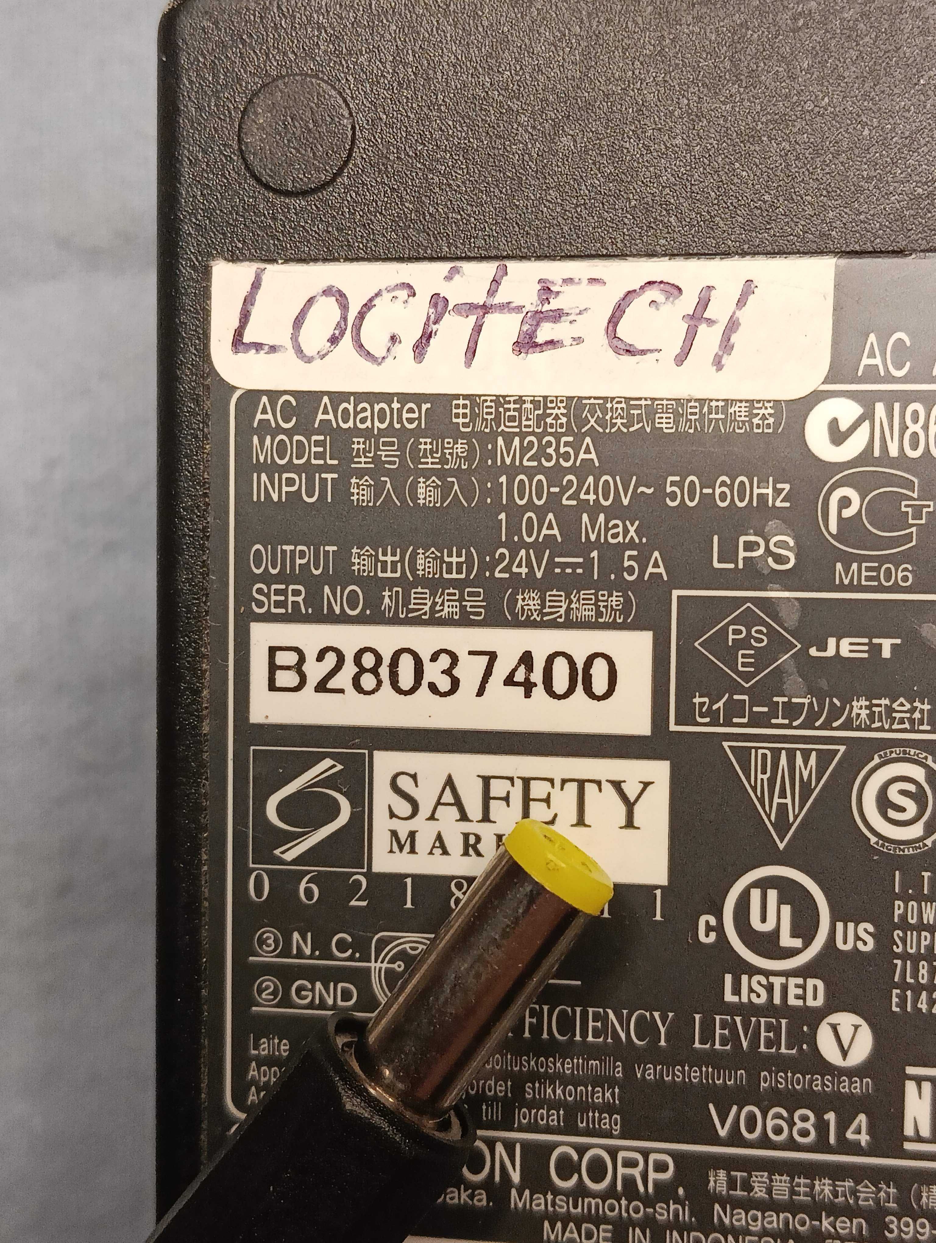 Блок питания для игрового руля с педалями штурвала Logitech 24V