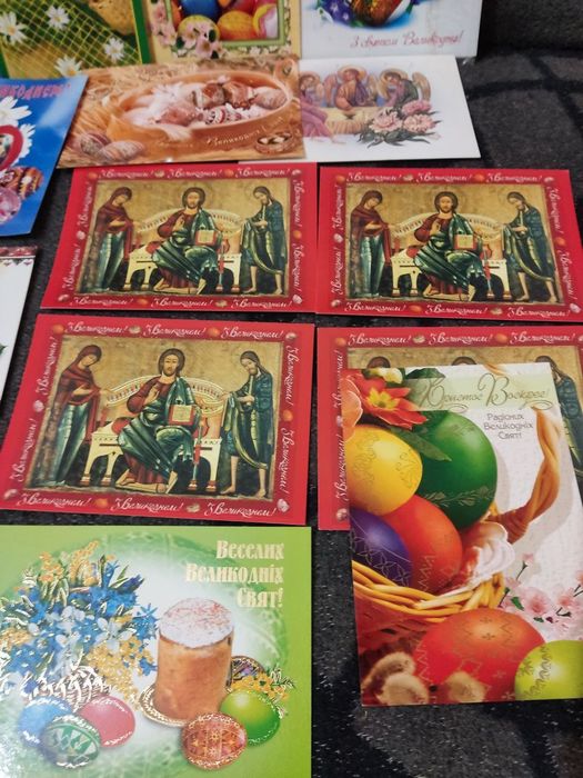 Листівки з вітанням до Великодня на українській мові 15 штук разом