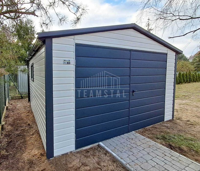 Garaż blaszany 4x4m Brama 2x Okno rynny blachodachówka Dach TS1076