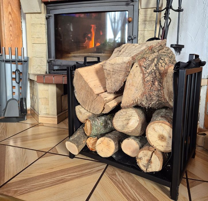 Metalowy stojak 2w1 z torbą XXL na drewno do kominka