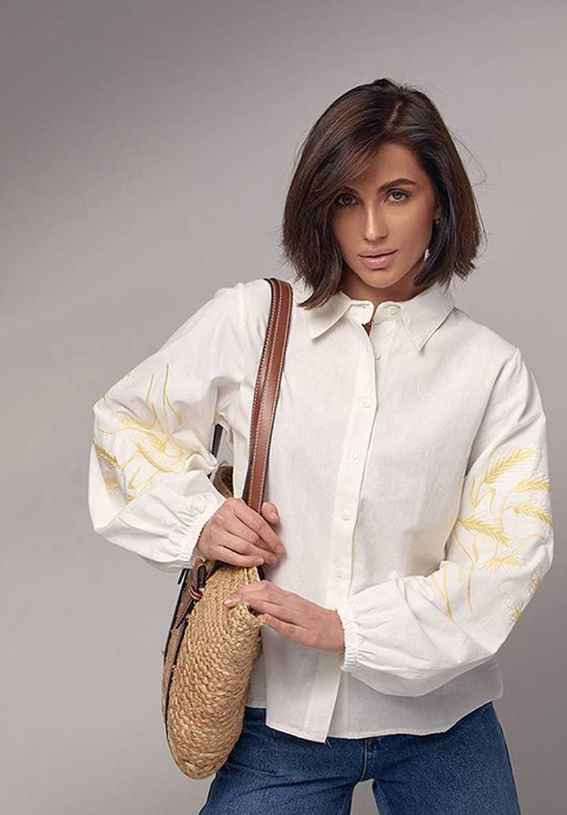 Вишиванка Блуза вільний фасон на рукаві з візерунком вишивкою колоски