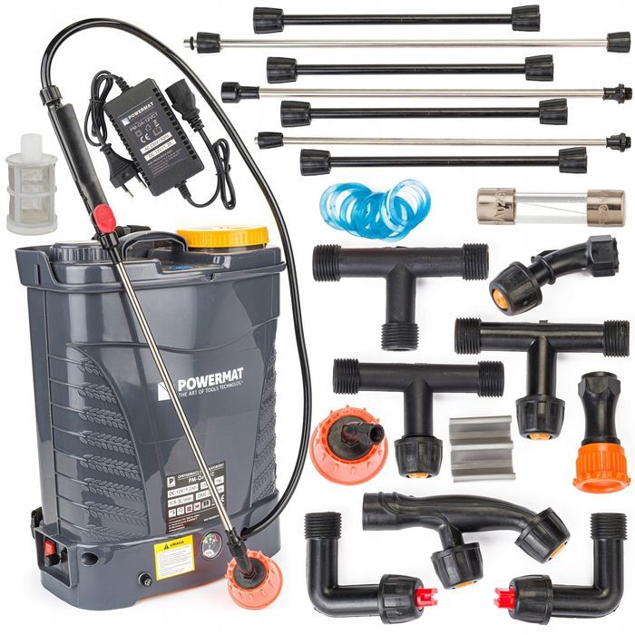 Opryskiwacz Akumulatorowy Plecakowy Ciśnieniowy Powermat 16L Zestaw 4